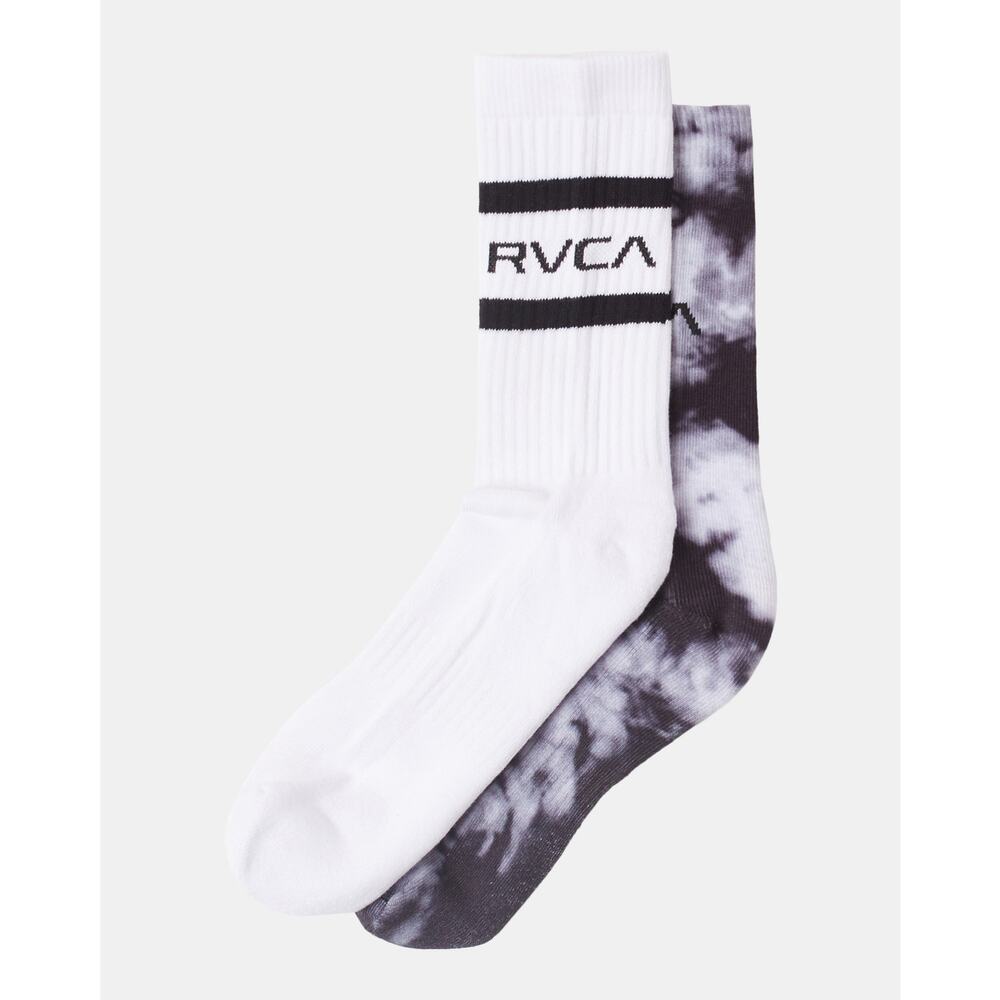 RVCA Tie Dye Black & White Stripped 2 PAIR PACK CREW SOCKS Mens 8-12 Surf Skate